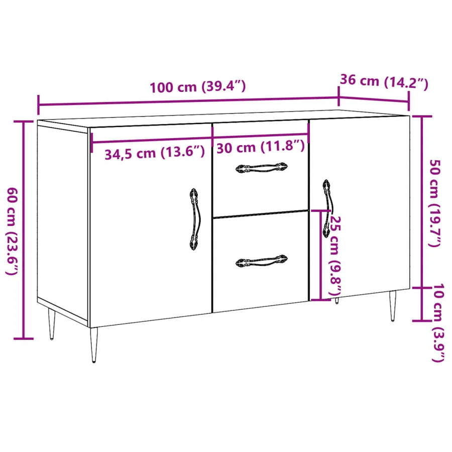 Buffet vieux bois 100x36x60 cm bois d'ingénierie - 10