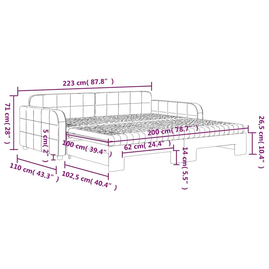 Lit de jour et gigogne et matelas gris foncé 100x200 cm velours - 12