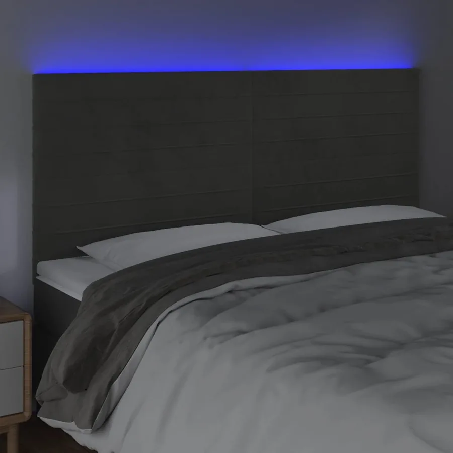 Tête de lit à LED Gris foncé 180x5x118/128 cm Velours - 3