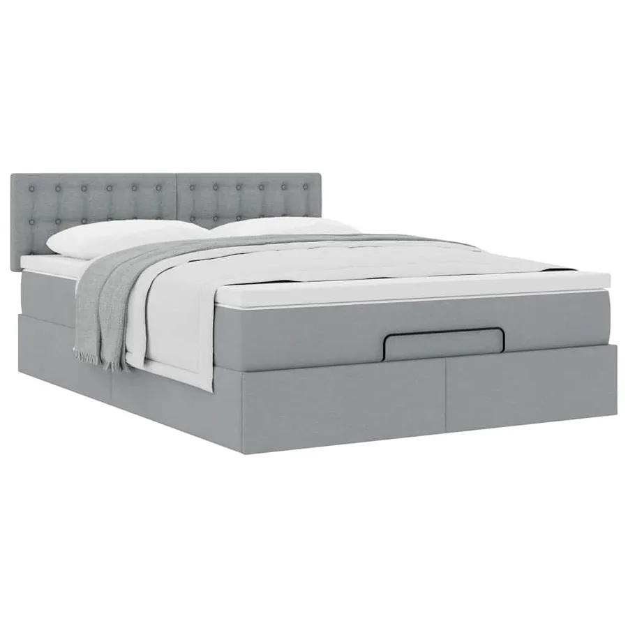Lit ottoman avec matelas gris clair 140x190 cm tissu - 5