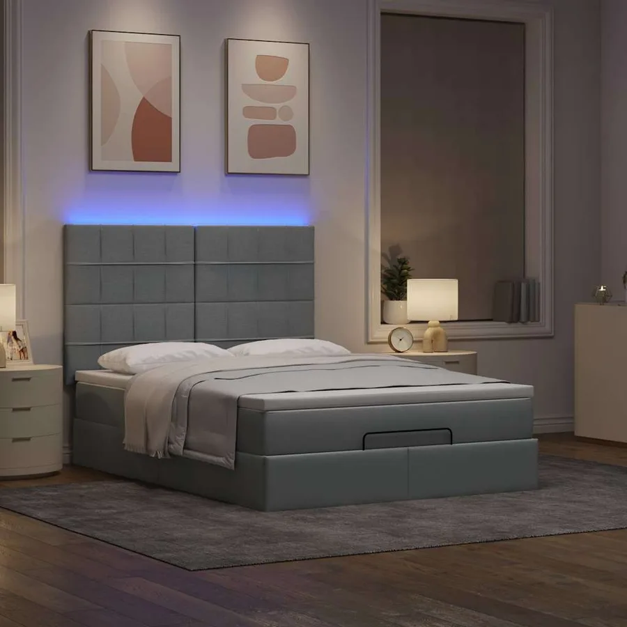 Cadre de lit ottoman et matelas gris clair 140x190 cm tissu - 3