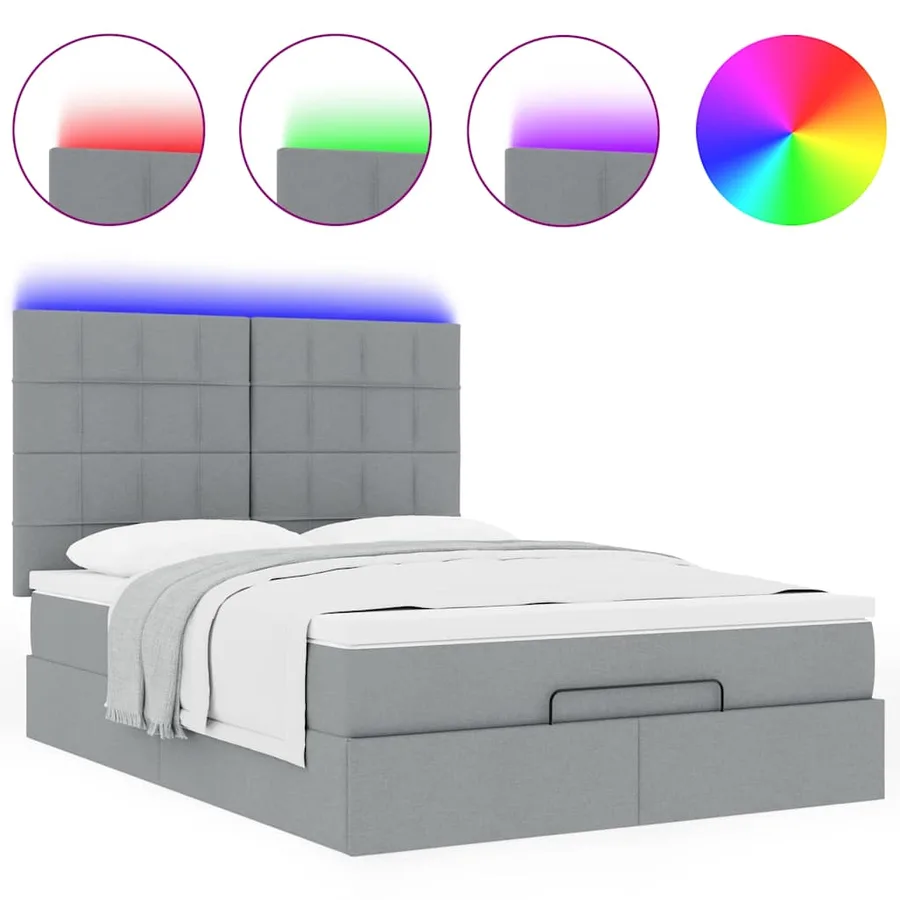Cadre de lit ottoman et matelas gris clair 140x190 cm tissu - 5