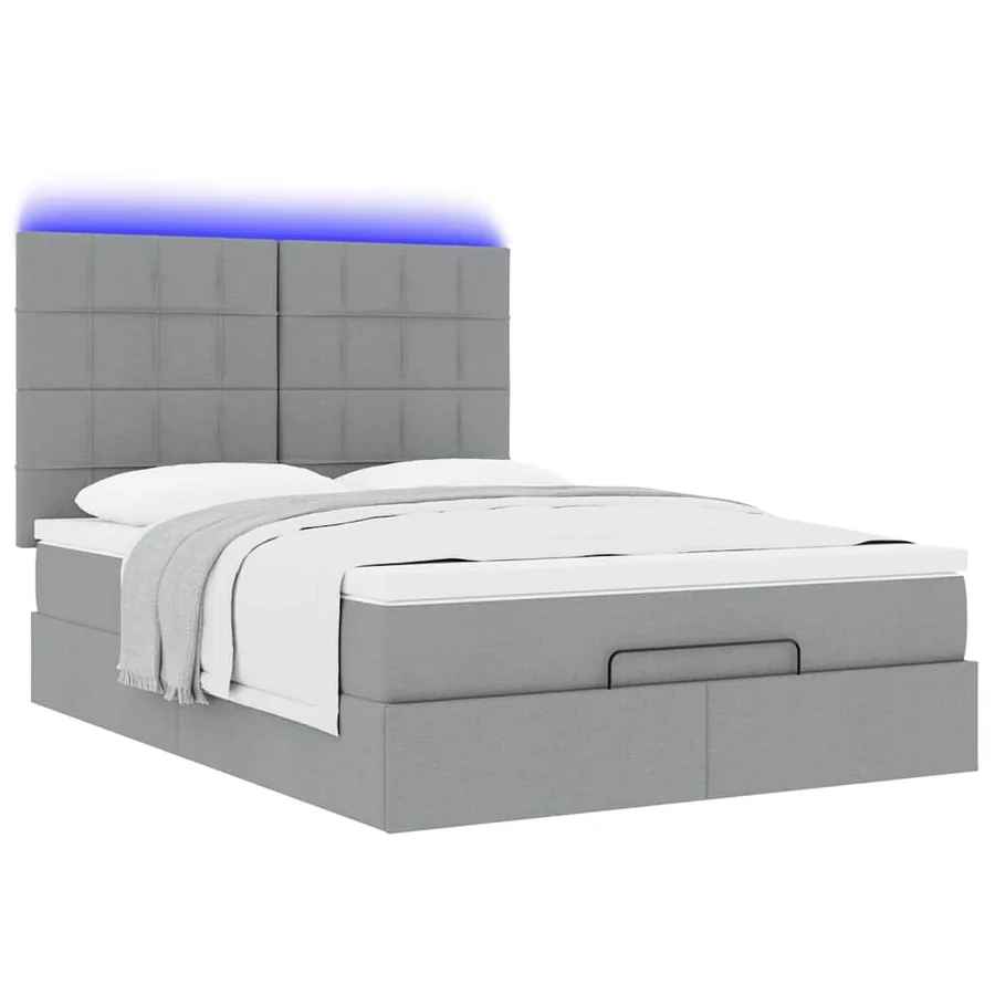 Cadre de lit ottoman et matelas gris clair 140x190 cm tissu - 6