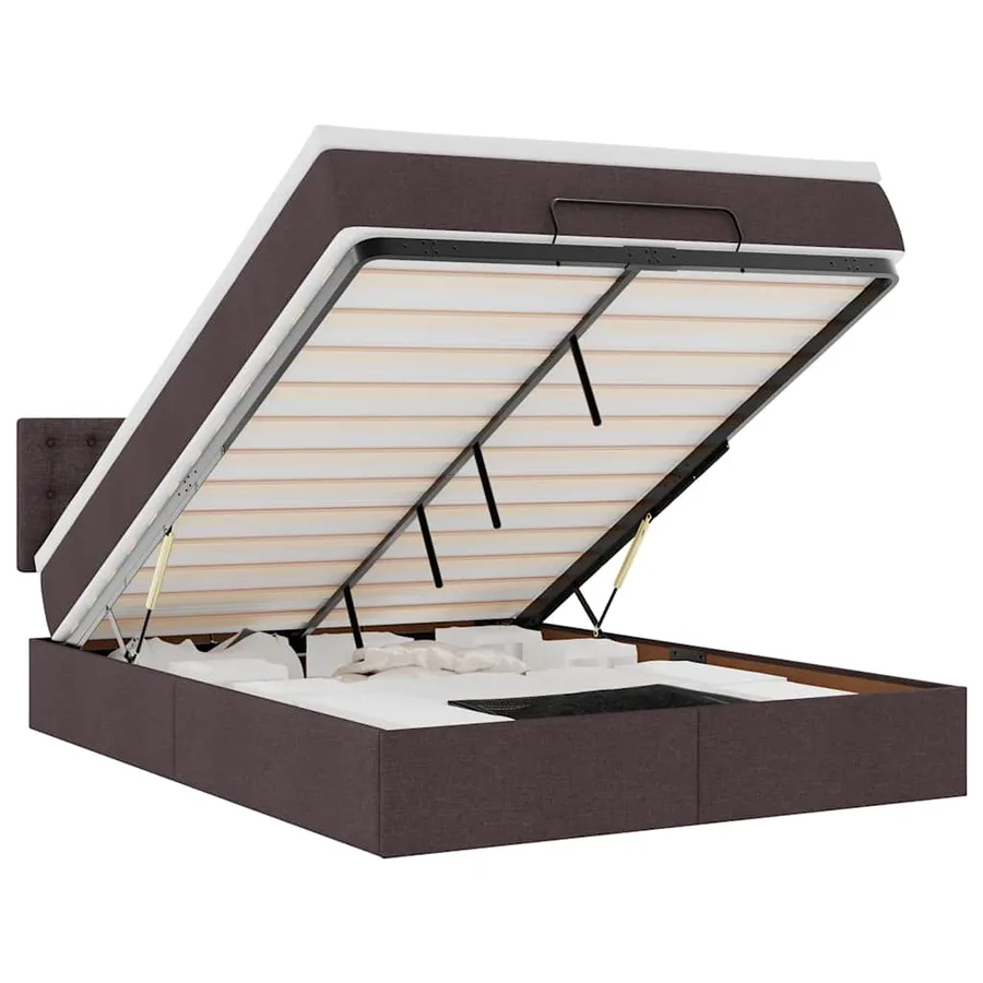 Lit ottoman avec matelas et LED marron foncé 140x190 cm tissu - 2