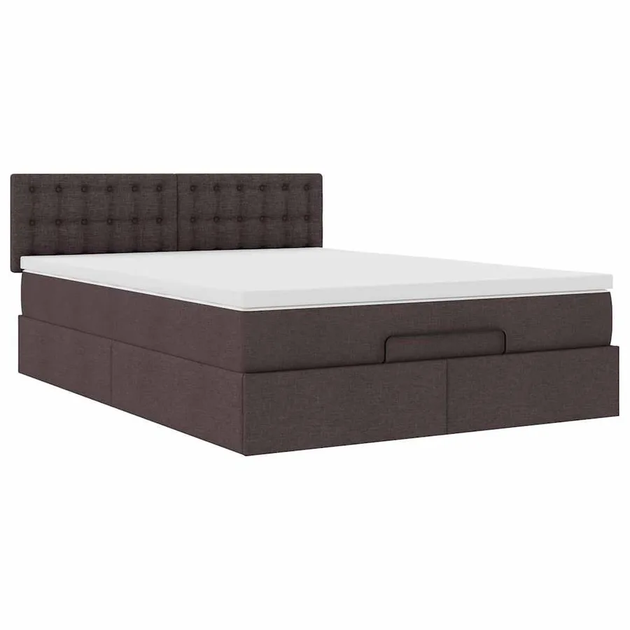 Lit ottoman avec matelas et LED marron foncé 140x190 cm tissu - 7