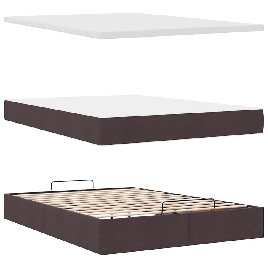 Lit ottoman avec matelas et LED marron foncé 140x190 cm tissu - 9