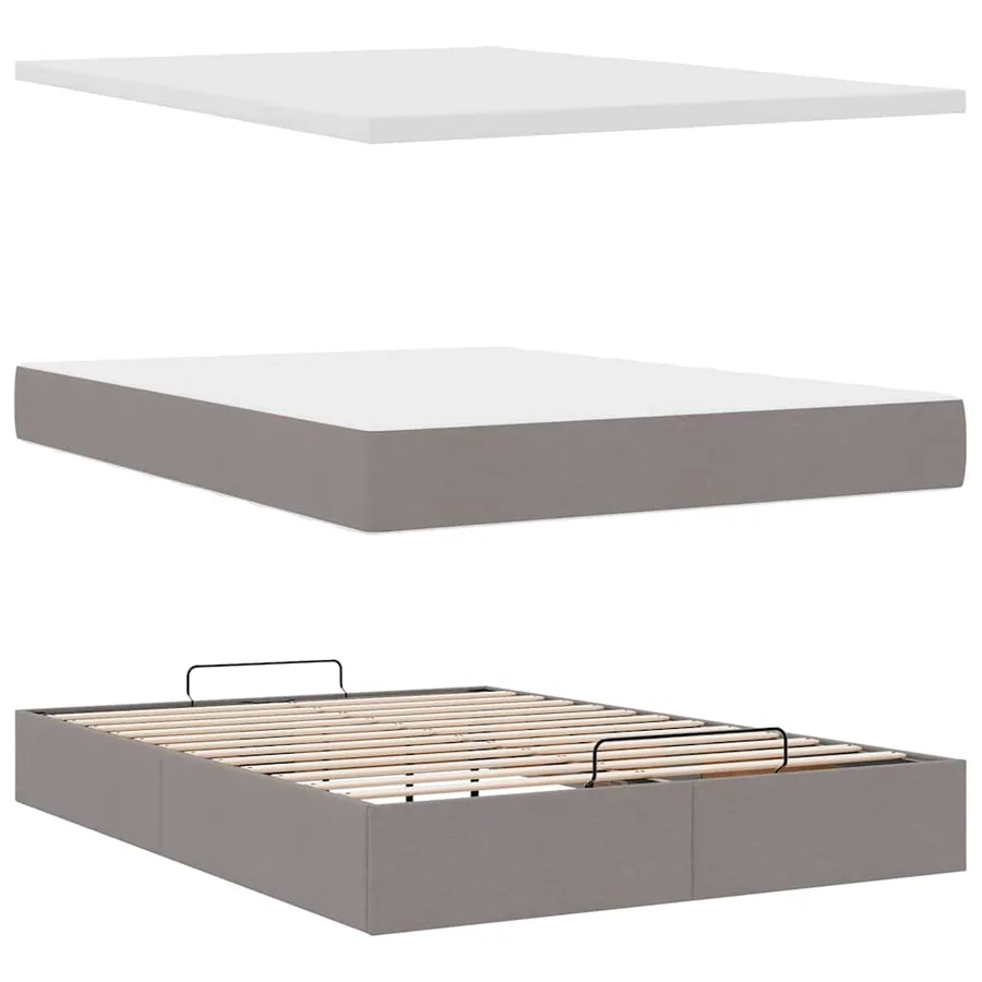 Cadre de lit ottoman avec matelas taupe 140x190 cm tissu - 9
