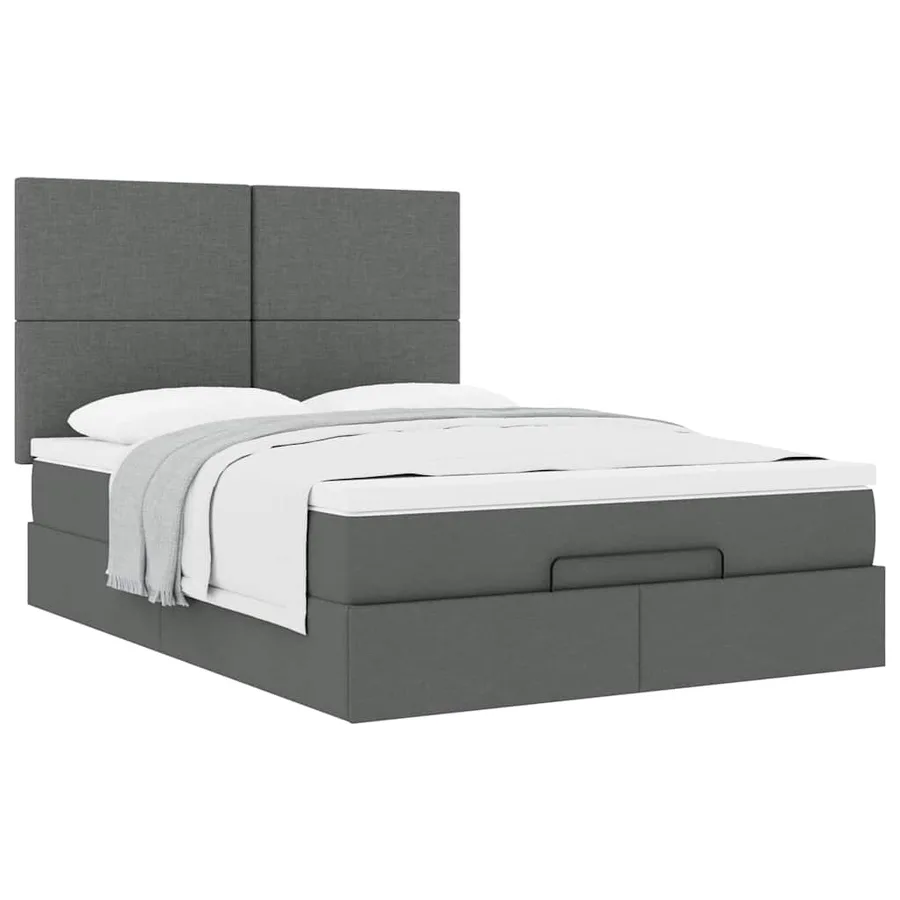 Cadre de lit ottoman avec matelas gris foncé 140x190 cm tissu - 5