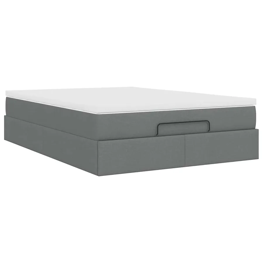 Cadre de lit ottoman avec matelas gris foncé 140x190 cm tissu - 10