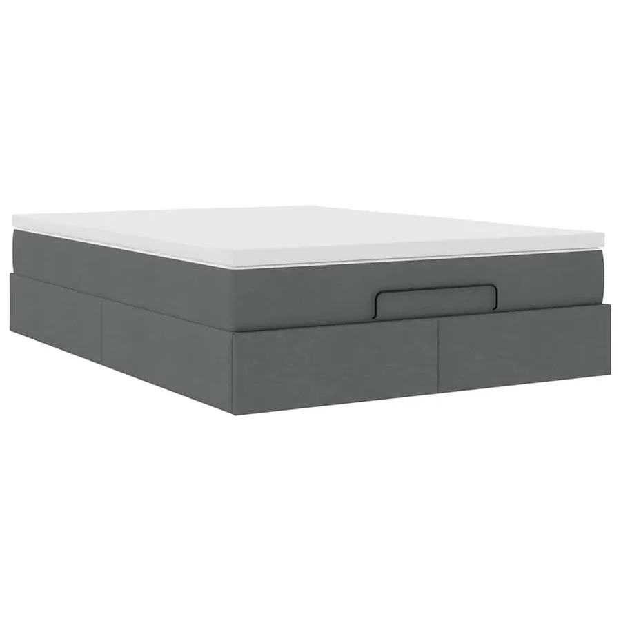 Cadre de lit ottoman avec matelas gris foncé 140x190 cm tissu - 6