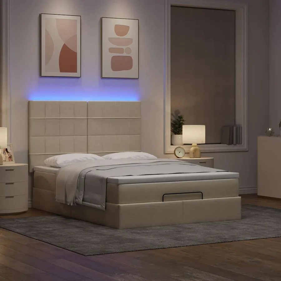 Cadre de lit ottoman avec matelas crème 140x190 cm tissu - 3