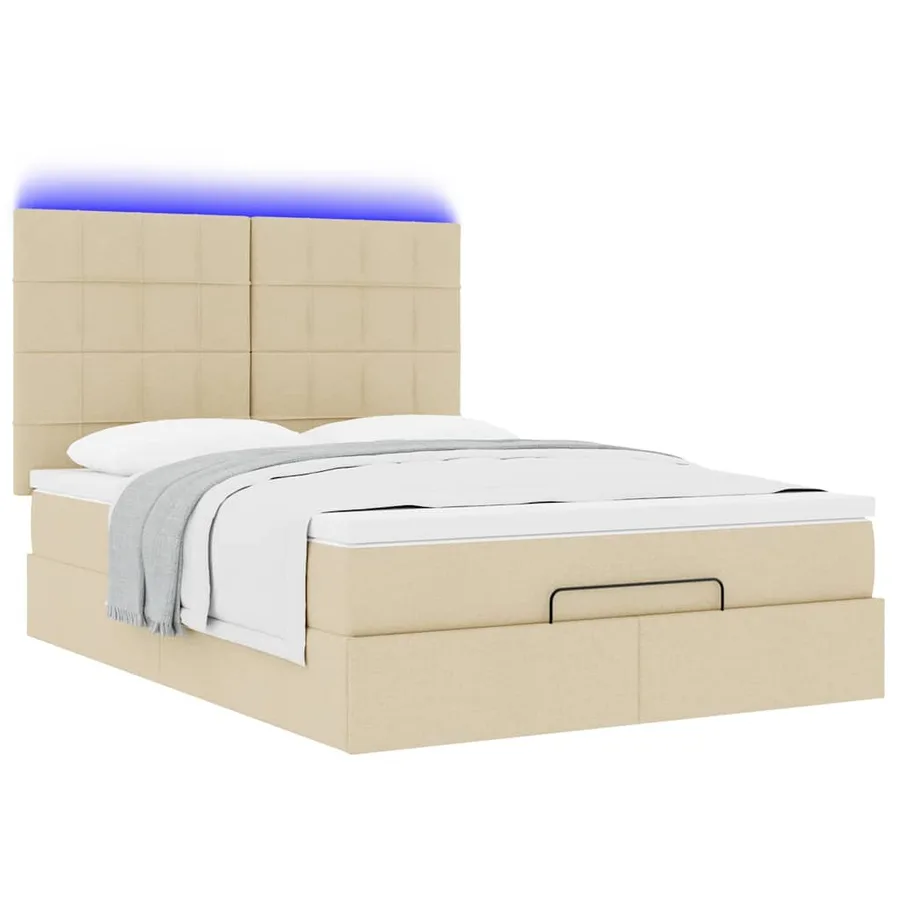 Cadre de lit ottoman avec matelas crème 140x190 cm tissu - 6