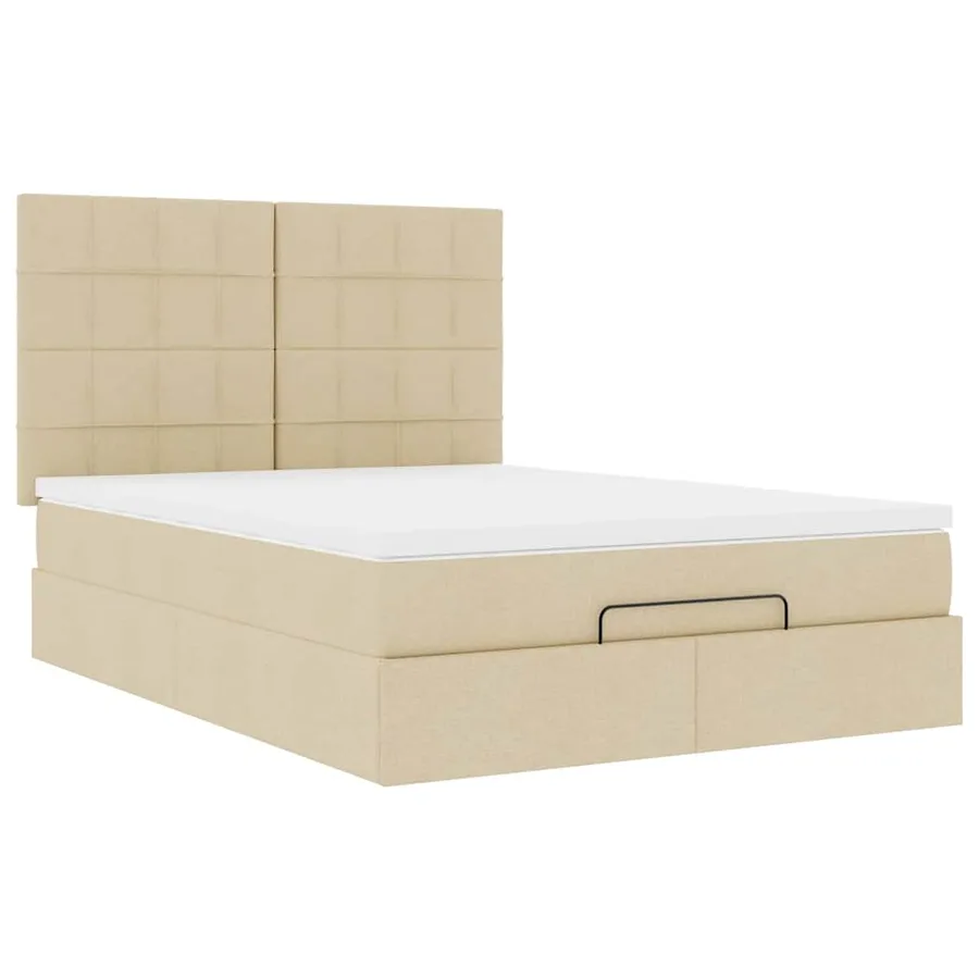 Cadre de lit ottoman avec matelas crème 140x190 cm tissu - 7