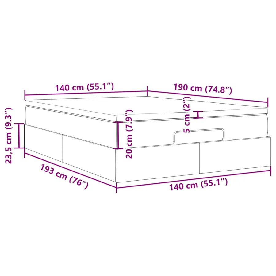 Cadre de lit ottoman avec matelas crème 140x190 cm tissu - 17