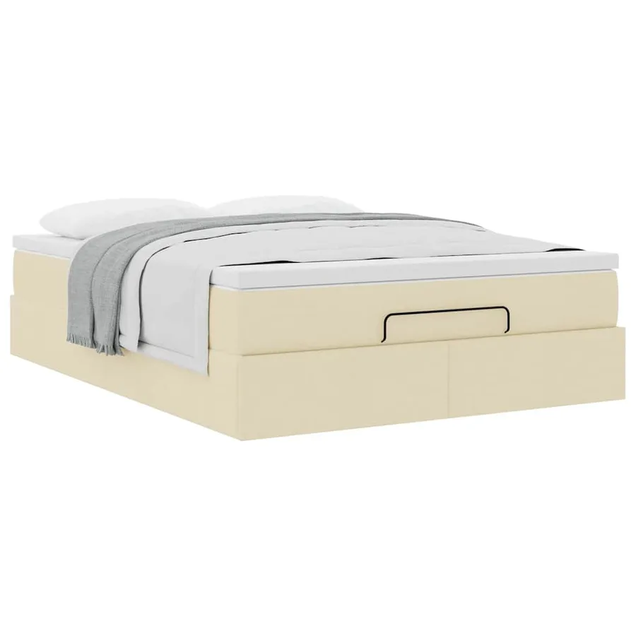 Cadre de lit ottoman avec matelas crème 140x190 cm tissu - 5