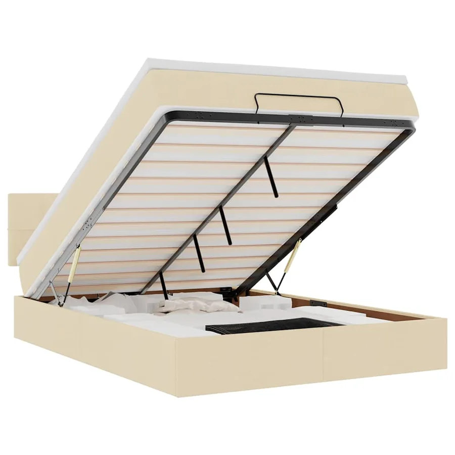 Lit ottoman avec matelas crème 140x190 cm tissu - 2