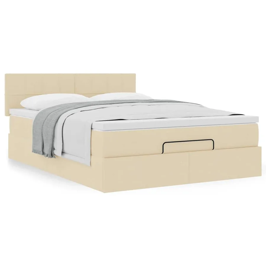 Lit ottoman avec matelas crème 140x190 cm tissu - 4