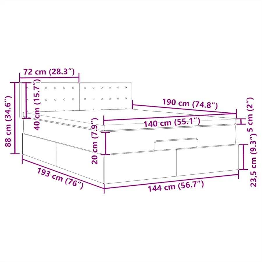 Lit ottoman avec matelas et LED crème 140x190 cm tissu - 18