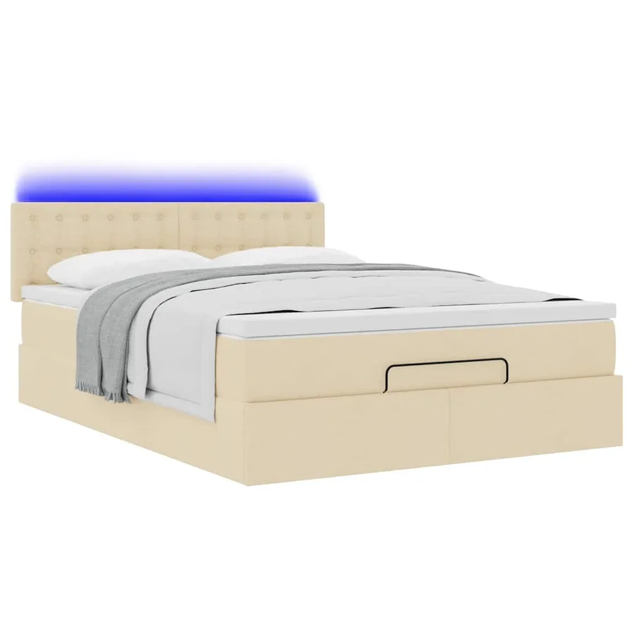 Lit ottoman avec matelas et LED crème 140x190 cm tissu - 6
