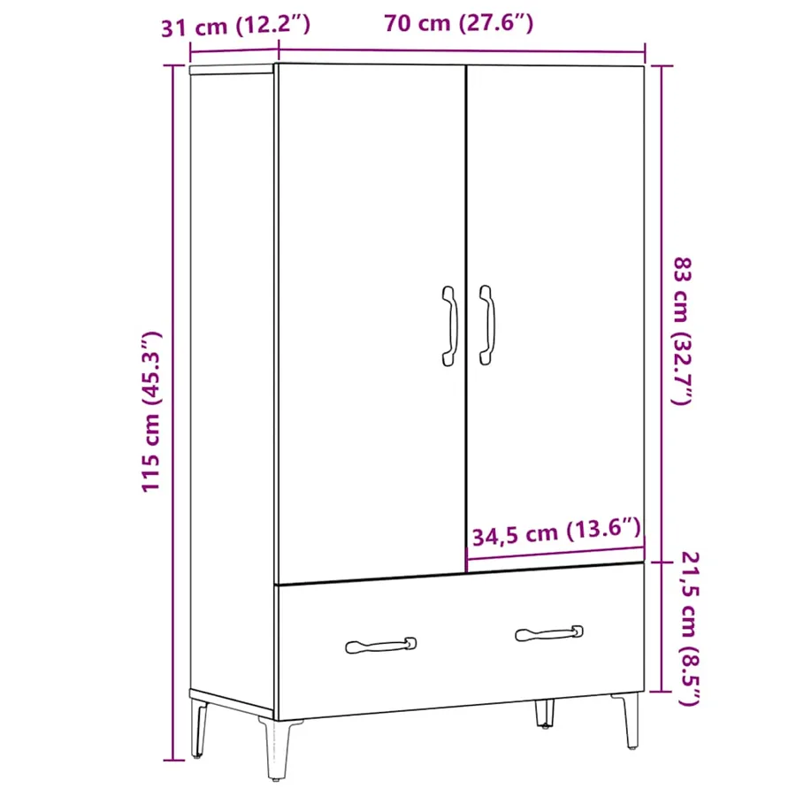 Buffet haut vieux bois 70x31x115 cm bois d'ingénierie - 9