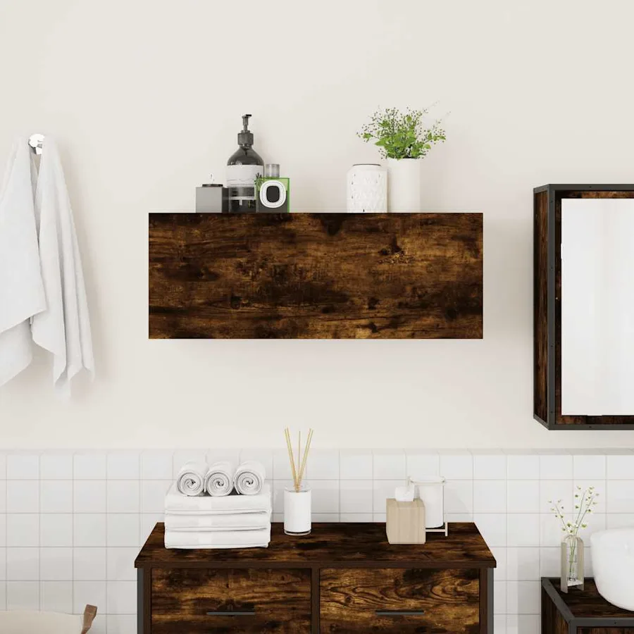 Armoire murale de bain chêne fumé 80x25x30 cm bois d'ingénierie - 3