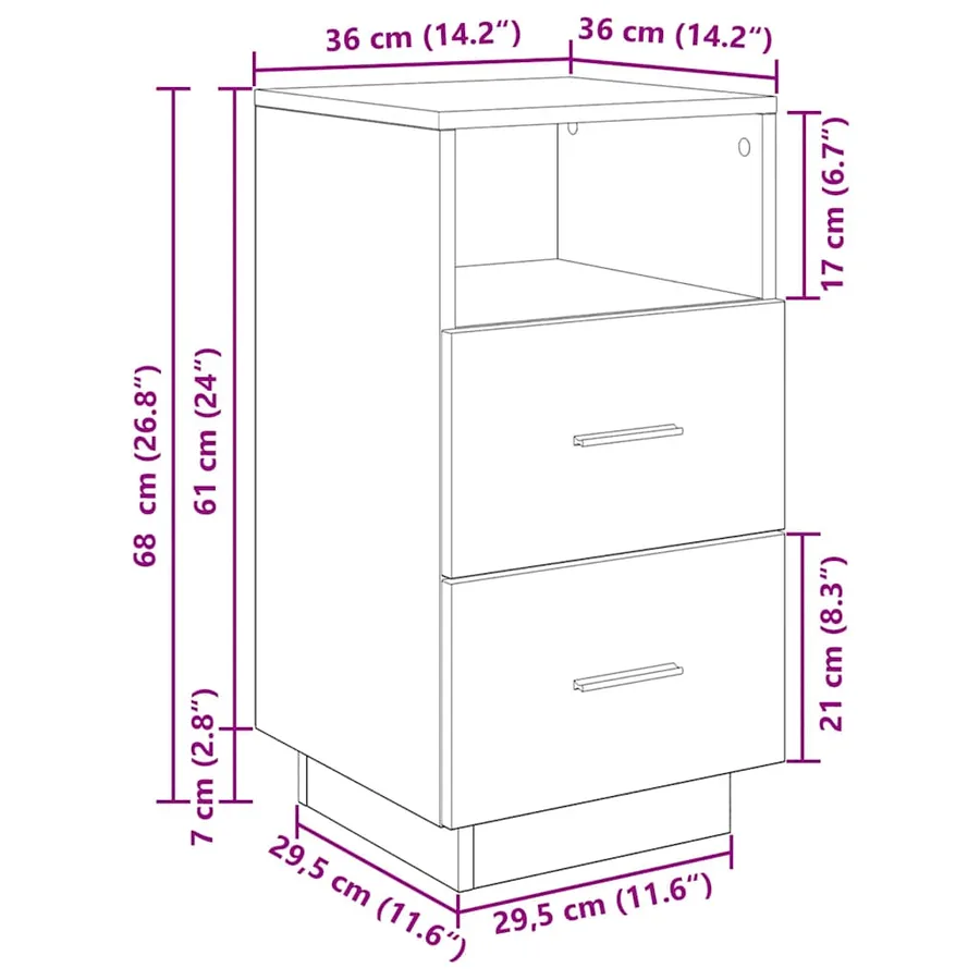 Tables de chevet 2 pcs avec 2 tiroirs sonoma gris 36x36x68 cm - 12