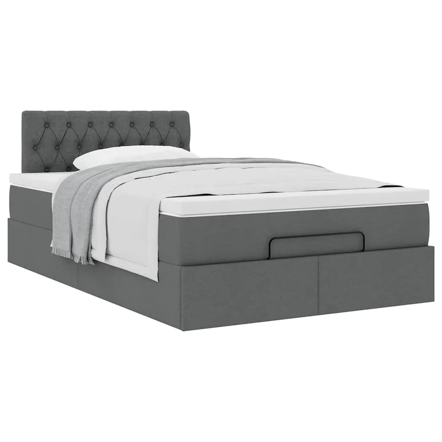 Lit ottoman avec matelas gris foncé 120x190 cm tissu - 5