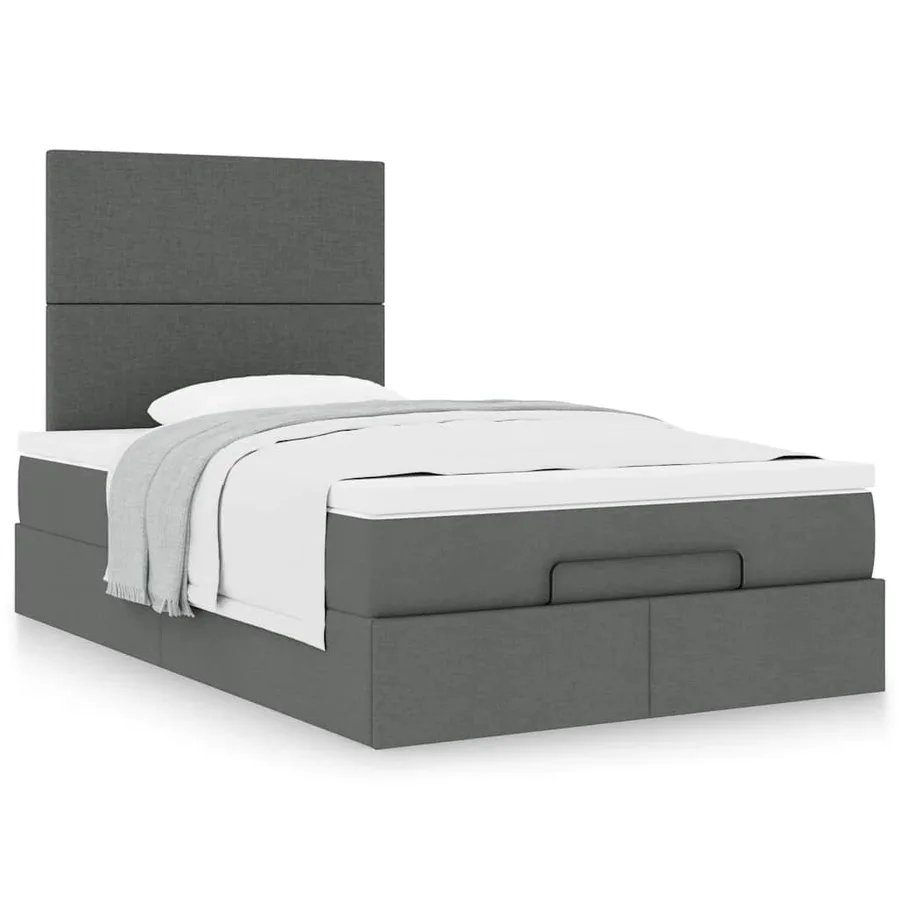 Cadre de lit ottoman avec matelas gris foncé 120x190 cm tissu - 4