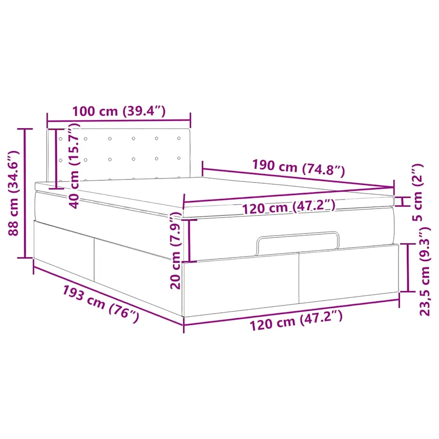 Lit ottoman avec matelas gris clair 120x190 cm tissu - 18