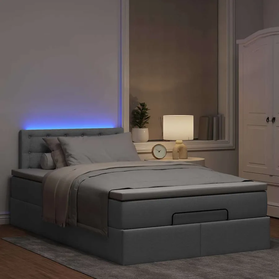 Lit ottoman avec matelas gris clair 120x190 cm tissu - 3