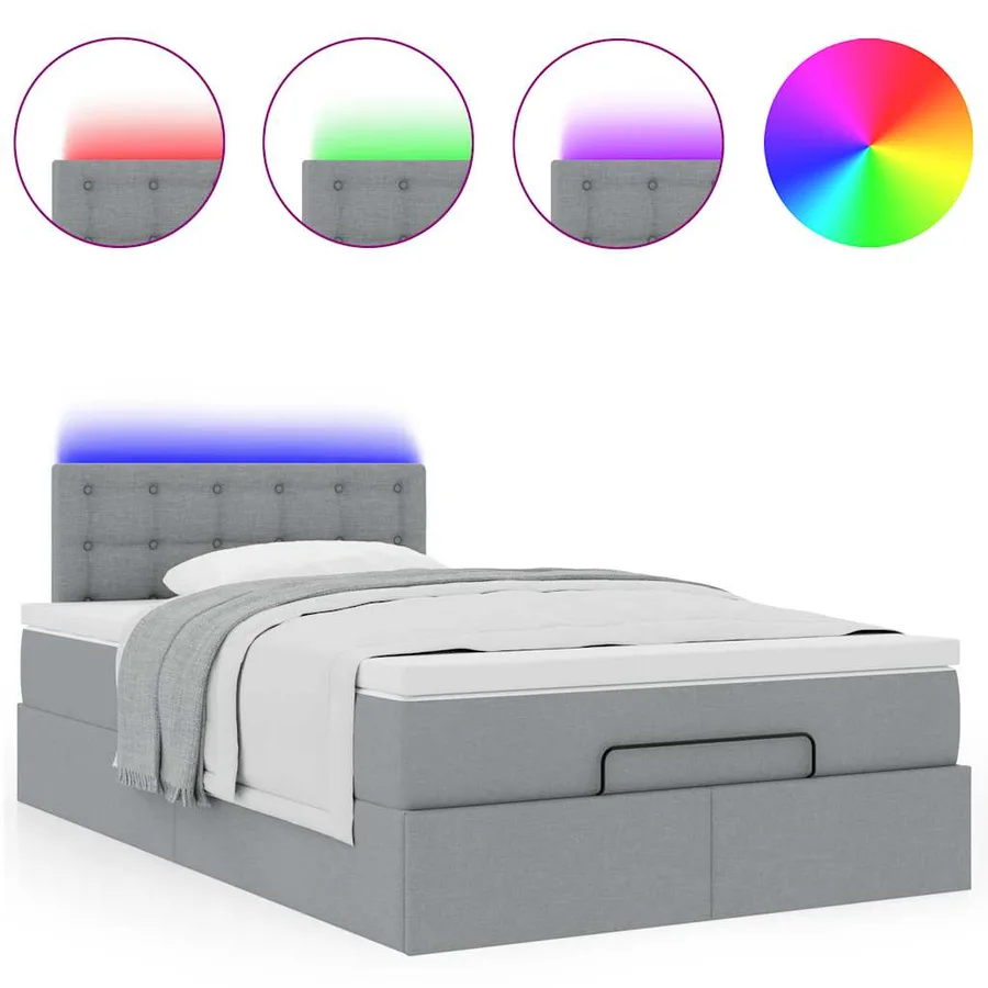 Lit ottoman avec matelas gris clair 120x190 cm tissu - 5