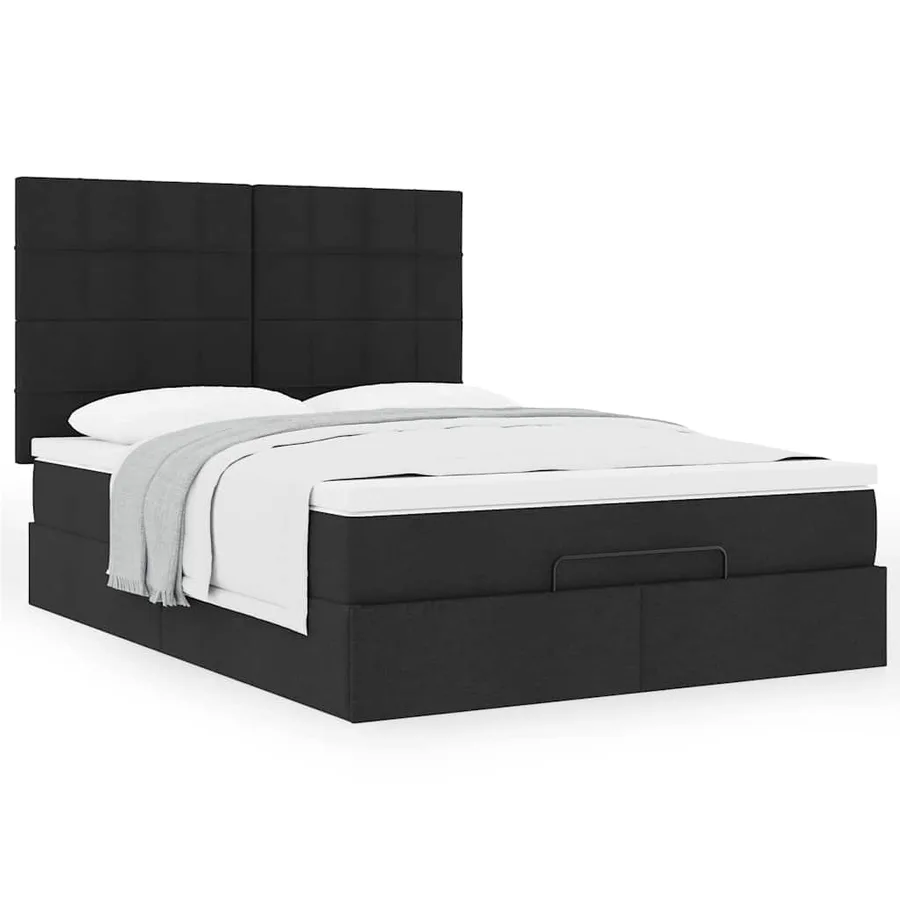 Cadre de lit ottoman avec matelas noir 140x200 cm tissu - 4