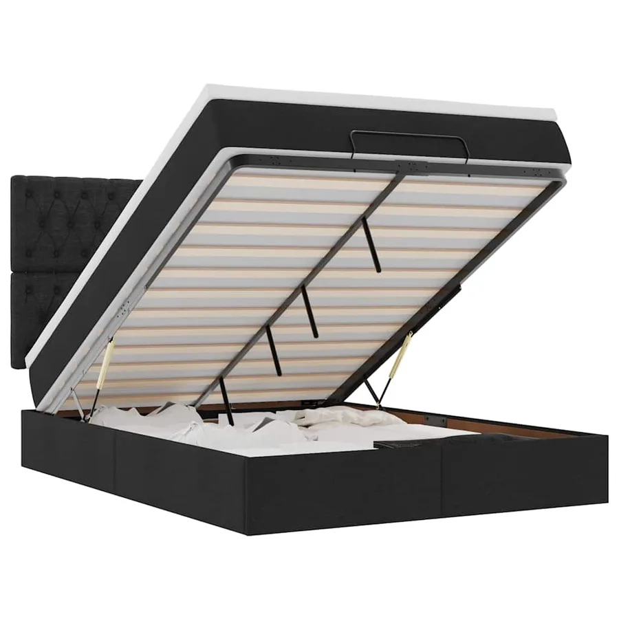 Cadre de lit ottoman avec matelas noir 140x200 cm tissu - 2