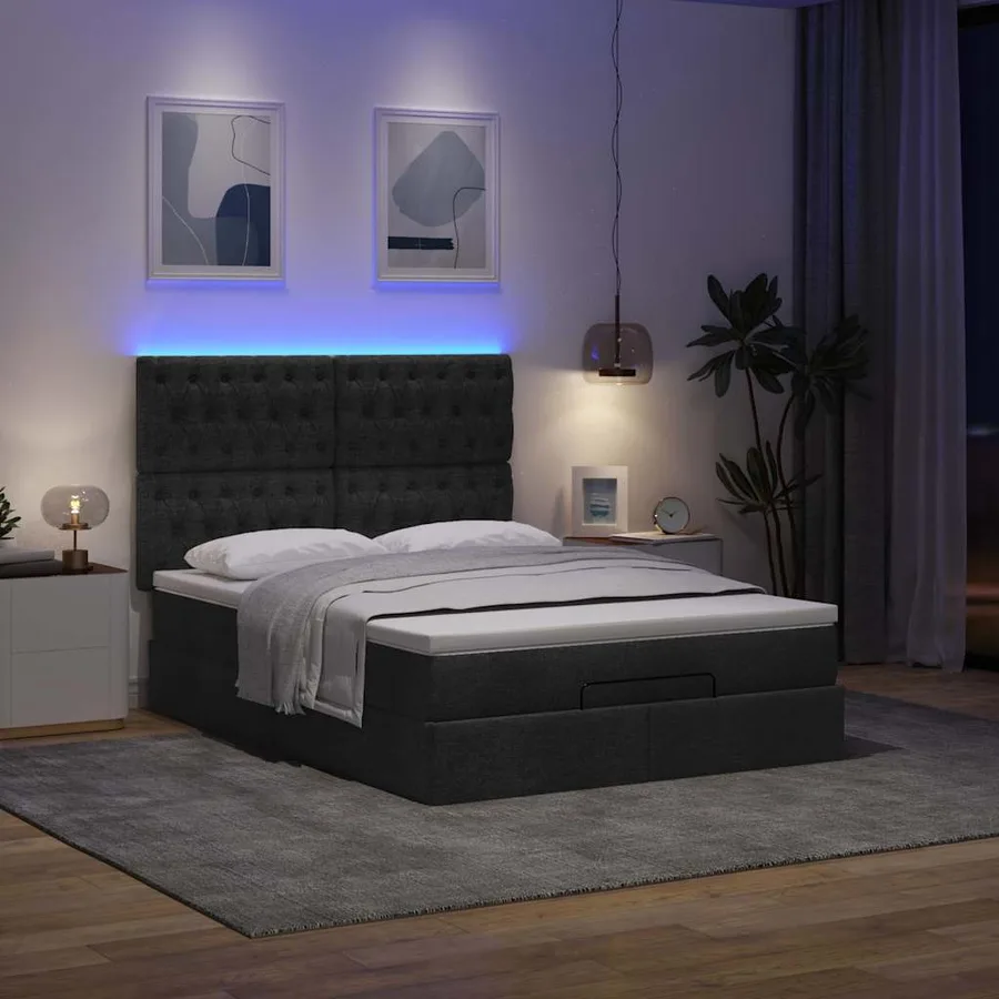 Cadre de lit ottoman avec matelas noir 140x200 cm tissu - 3