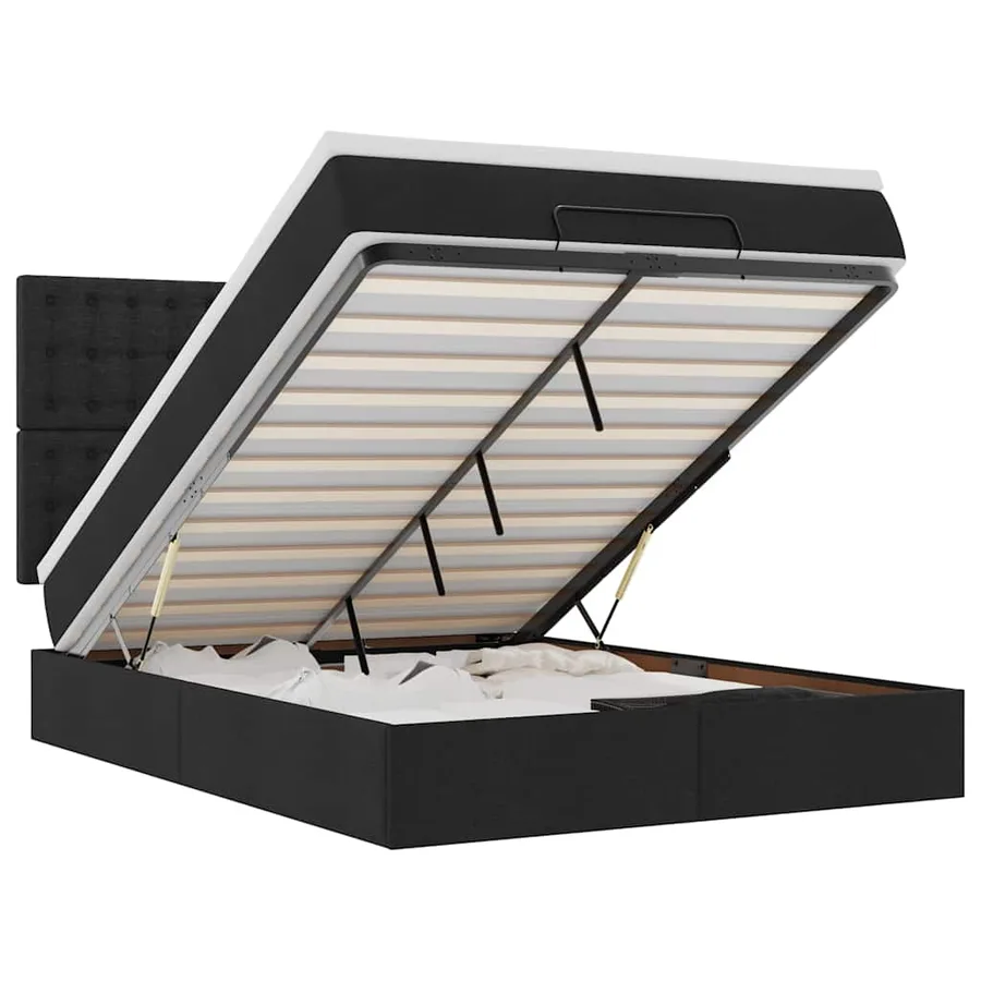 Cadre de lit ottoman avec matelas noir 140x200 cm tissu - 2