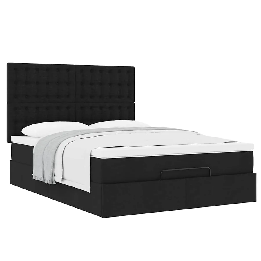 Cadre de lit ottoman avec matelas noir 140x200 cm tissu - 5