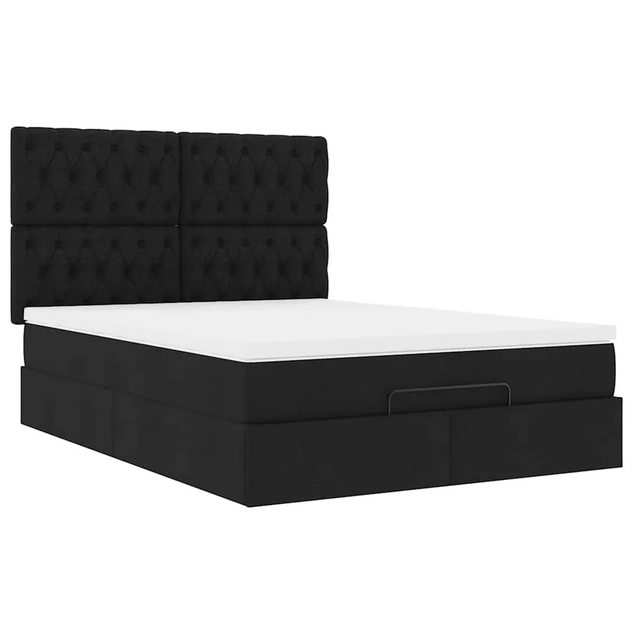 Cadre de lit ottoman avec matelas noir 140x200 cm tissu - 6