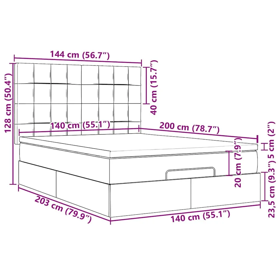 Cadre de lit ottoman avec matelas crème 140x200 cm tissu - 18