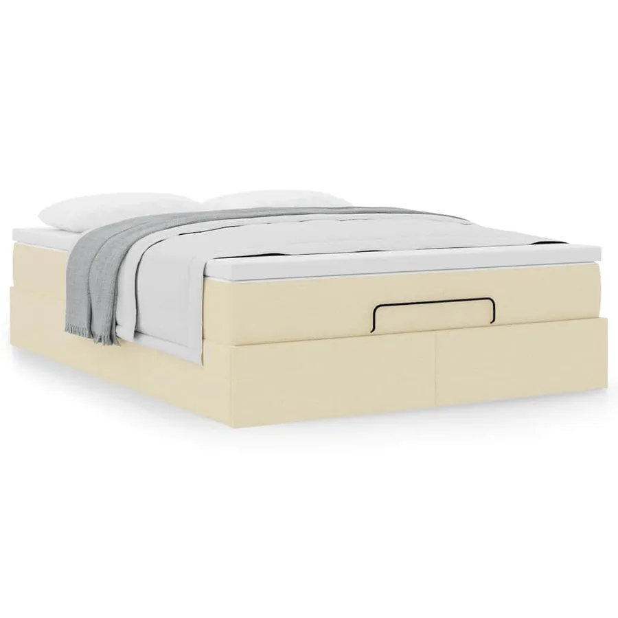 Cadre de lit ottoman avec matelas crème 140x200 cm tissu - 4