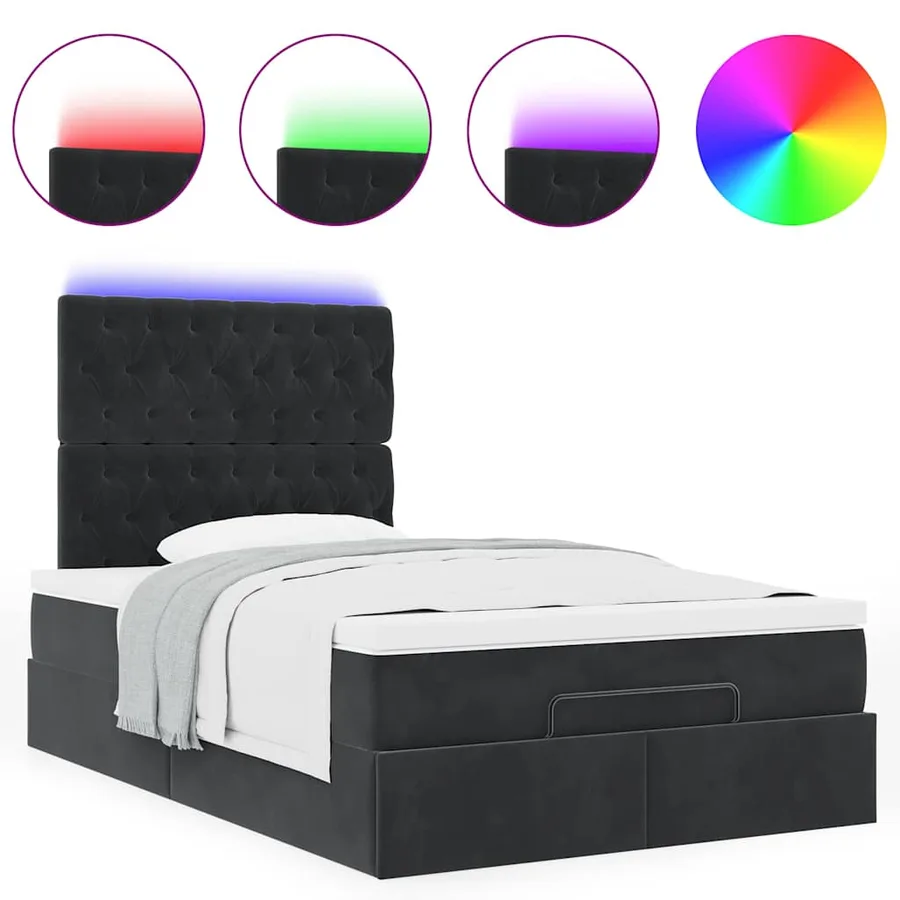 Cadre de lit ottoman avec matelas noir 120x190 cm tissu - 5