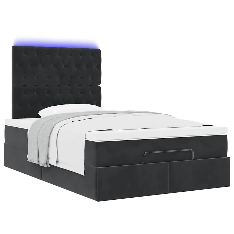 Cadre de lit ottoman avec matelas noir 120x190 cm tissu - 6