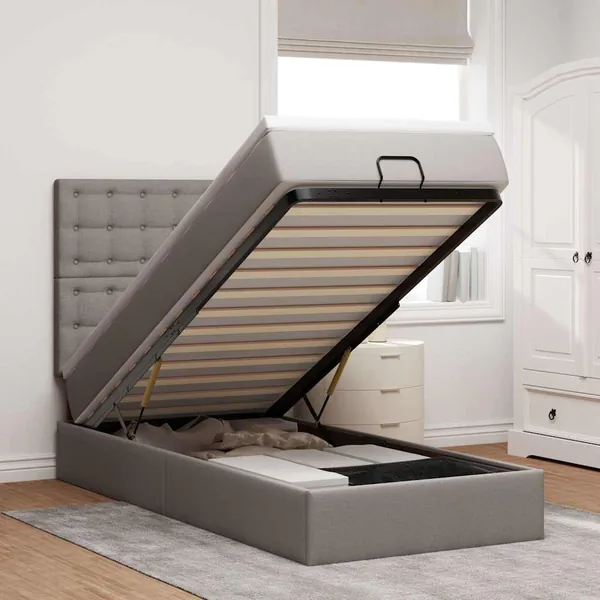 Lit ottoman avec matelas taupe 100x200 cm tissu