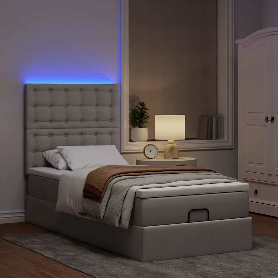Cadre de lit ottoman avec matelas taupe 100x200 cm tissu - 3