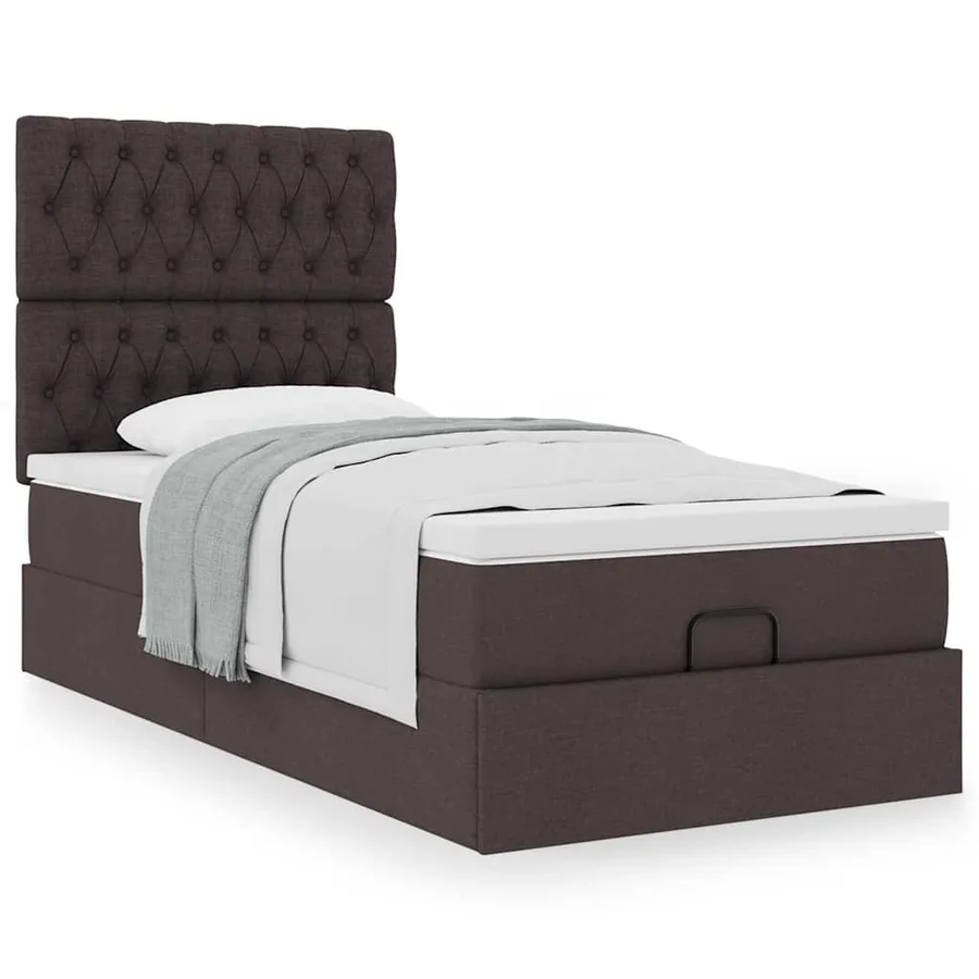 Lit ottoman avec matelas marron foncé 100x200 cm tissu - 4