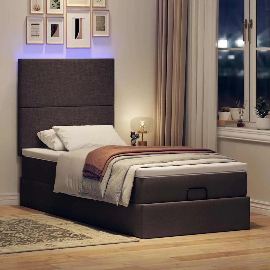 Cadre de lit ottoman avec matelas marron foncé 100x200 cm tissu - 3
