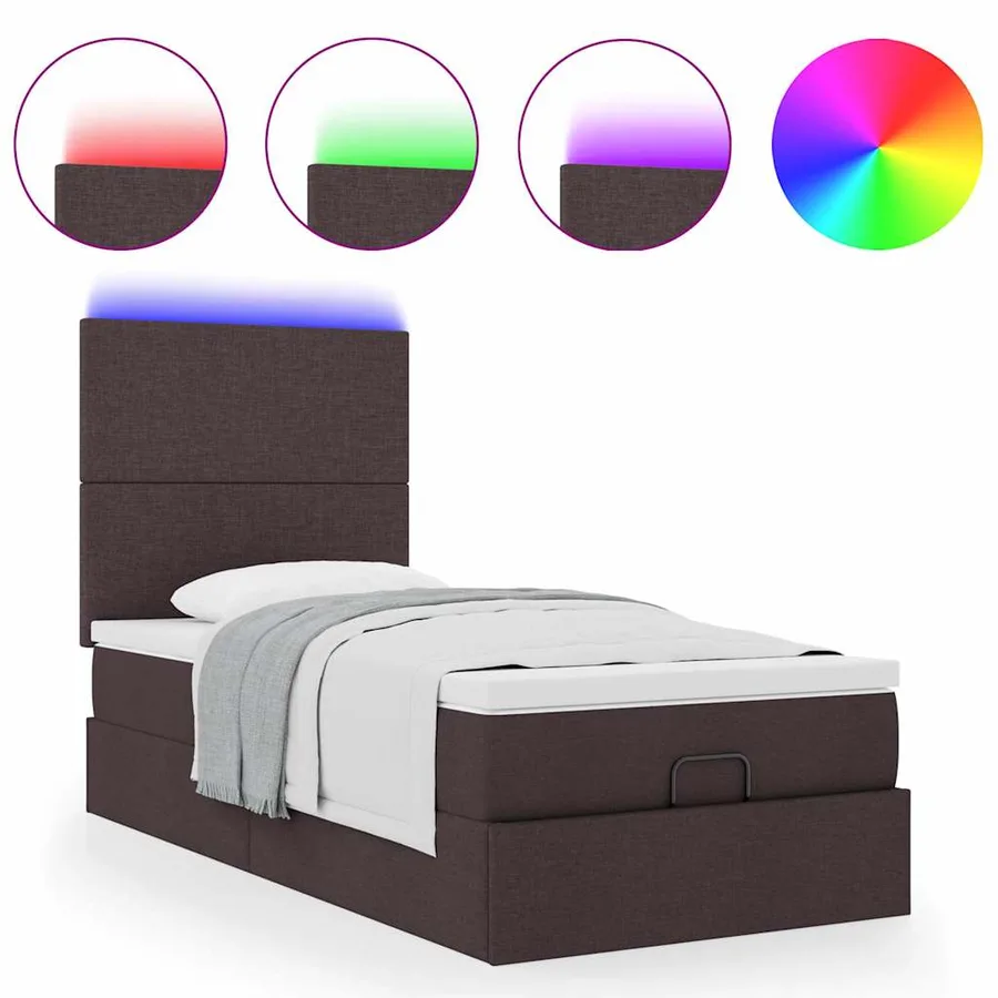 Cadre de lit ottoman avec matelas marron foncé 100x200 cm tissu - 5