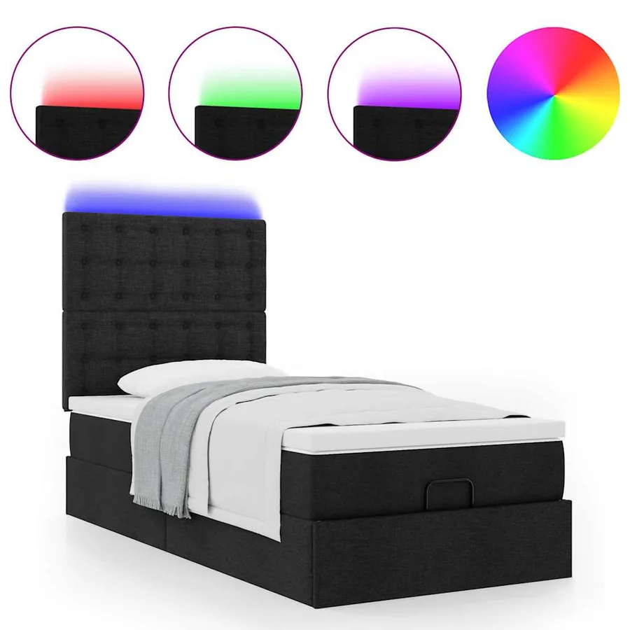Cadre de lit ottoman avec matelas noir 100x200cm tissu - 5