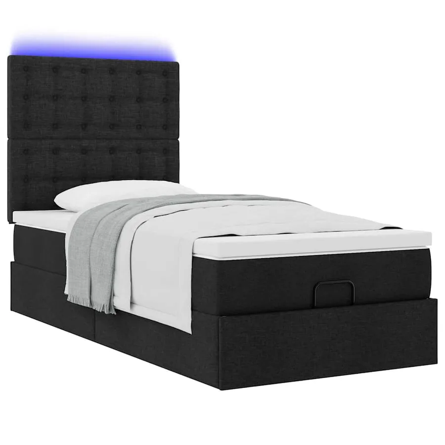 Cadre de lit ottoman avec matelas noir 100x200cm tissu - 6