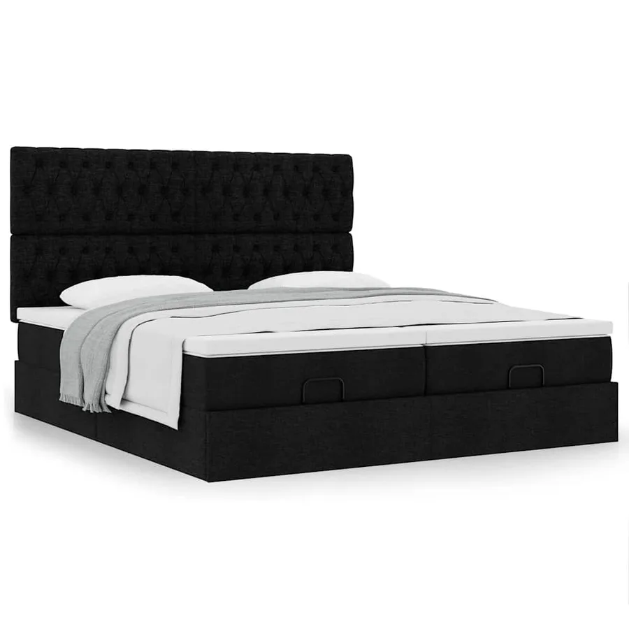 Cadre de lit ottoman avec matelas noir 200x200cm tissu - 4