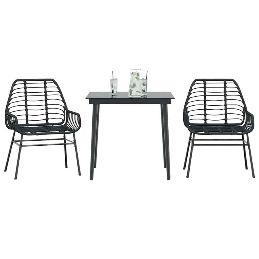 Ensemble à manger de jardin 3 pcs noir résine tressée verre